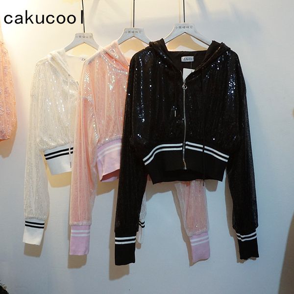 cakucool women shiny jacket sequined bomber jackets korea design beading mesh hooded zipper empire short casual outerwear female t190908, Black;brown
cakucool women shiny jacket sequined bomber jackets korea design beading mesh hooded zipper empire short casual outerwear female t190908, Black;brown