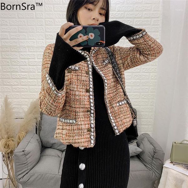 bornsra 2021 retro small fragrance short coat autumn single breasted casual versatile winter england style woman jacket women's jackets, Black;brown
bornsra 2021 retro small fragrance short coat autumn single breasted casual versatile winter england style woman jacket women's jackets, Black;brown