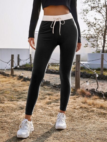tie waist colorblock cropped leggings w6d1#, Black
tie waist colorblock cropped leggings w6d1#, Black