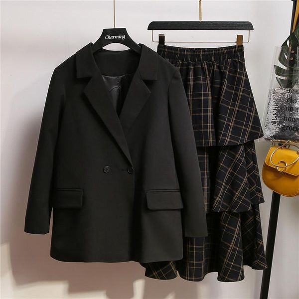 work dresses xl-5xl plus size autumn women blazers plaid skirt suits lady office large single breasted jacket ruffle two piece set, White;black
work dresses xl-5xl plus size autumn women blazers plaid skirt suits lady office large single breasted jacket ruffle two piece set, White;black