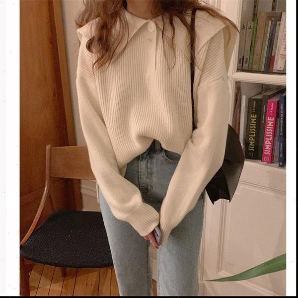 minimalism vintage peter pan collar 2021 fashion sweet women brief warm loose casual knitted all match sweaters, White;black
minimalism vintage peter pan collar 2021 fashion sweet women brief warm loose casual knitted all match sweaters, White;black