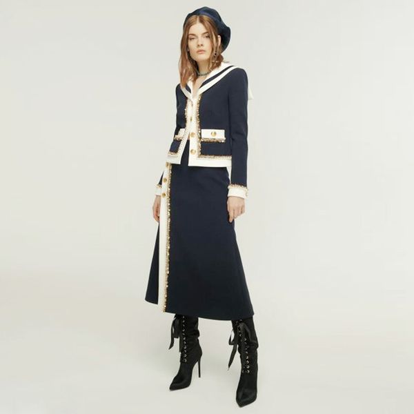 2021 new runway designers elegant ladies office autumn winter vintage beading jacket+midi skirt two piece set women eb1w, Black
2021 new runway designers elegant ladies office autumn winter vintage beading jacket+midi skirt two piece set women eb1w, Black