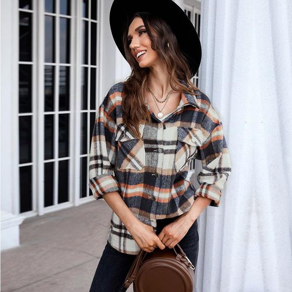 women's jackets long plaid jacket women coat 2021 autumn winter clothes overshirt checkered female sleeve loose casual shirt, Black;brown
women's jackets long plaid jacket women coat 2021 autumn winter clothes overshirt checkered female sleeve loose casual shirt, Black;brown