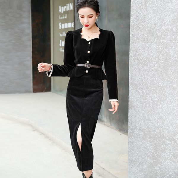 new arrival fashion winter women ol professional temperament vintage velvet short jacket and midi skirt slim two piece set vjd1, Black
new arrival fashion winter women ol professional temperament vintage velvet short jacket and midi skirt slim two piece set vjd1, Black