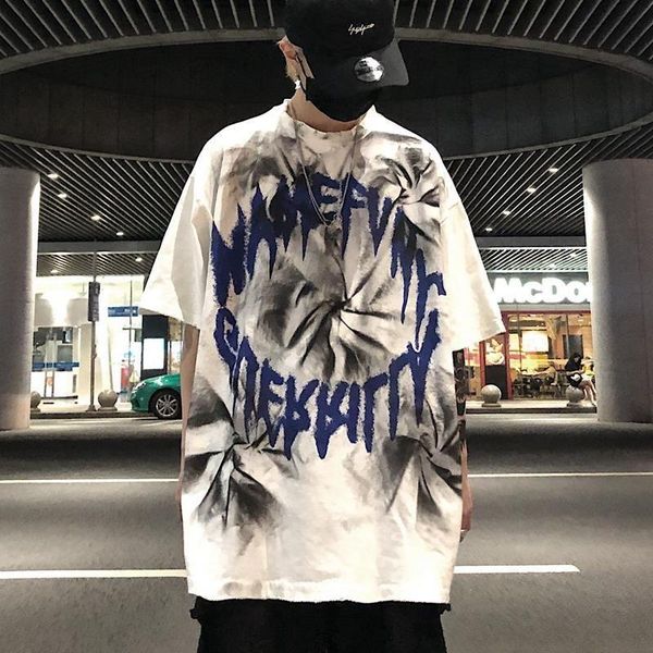 men's t-shirts men summer cool pattern printed o-neck short-sleeve oversized t shirt hip hop high streetwear fashion shirts, White;black