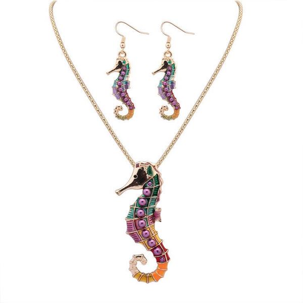 earrings & necklace 2021 fashion gold color enamel sea horse jewelry sets for women colorful animal hippocampus set party gift, Silver
earrings & necklace 2021 fashion gold color enamel sea horse jewelry sets for women colorful animal hippocampus set party gift, Silver