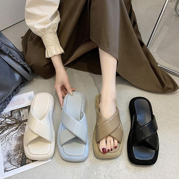 slippers low flat shoes female woman's platform slides cross-tied fashion 2021 luxury soft rome pu house p, Black
slippers low flat shoes female woman's platform slides cross-tied fashion 2021 luxury soft rome pu house p, Black