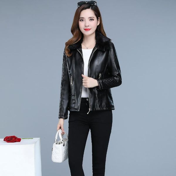 women's leather & faux 6xl womans jacket fur collar long sleeve solid casual punk moto 2021 autumn winter fashion ladies coats, Black
women's leather & faux 6xl womans jacket fur collar long sleeve solid casual punk moto 2021 autumn winter fashion ladies coats, Black