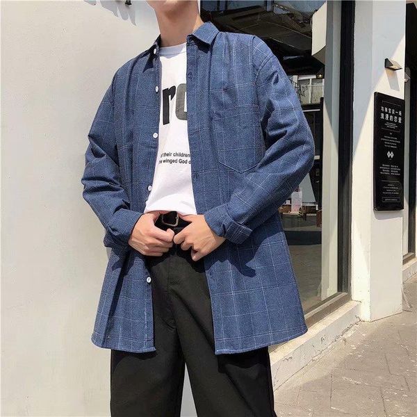 spring men literature plaid loose casual shirt student preppy style long sleeve coat clothes outwear high street, White;black
spring men literature plaid loose casual shirt student preppy style long sleeve coat clothes outwear high street, White;black