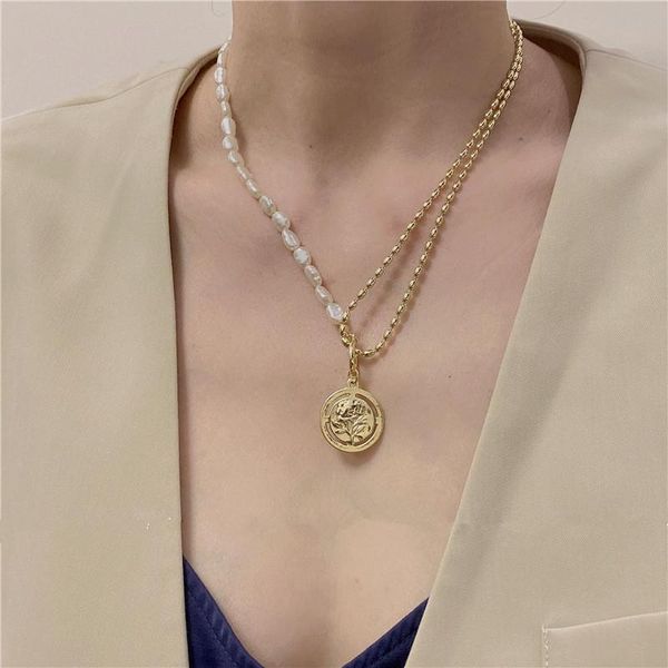 chains 2021 vintage asymmetry imitation pearl gold color beaded geometric round rose pattern pendant metal necklace for women jewelry, Silver
chains 2021 vintage asymmetry imitation pearl gold color beaded geometric round rose pattern pendant metal necklace for women jewelry, Silver