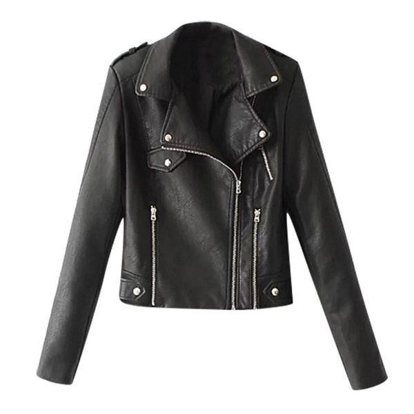 women's leather & faux womens casual solid color lapel zipper long sleeve jacket coat, Black
women's leather & faux womens casual solid color lapel zipper long sleeve jacket coat, Black