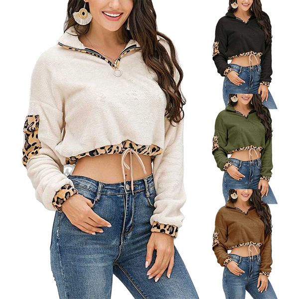 women hoodies leopard patchwork zipper long sleeve plush sweatershirt turn-down collar fleece warm hoodie pullovers sweatshirts, Black
women hoodies leopard patchwork zipper long sleeve plush sweatershirt turn-down collar fleece warm hoodie pullovers sweatshirts, Black