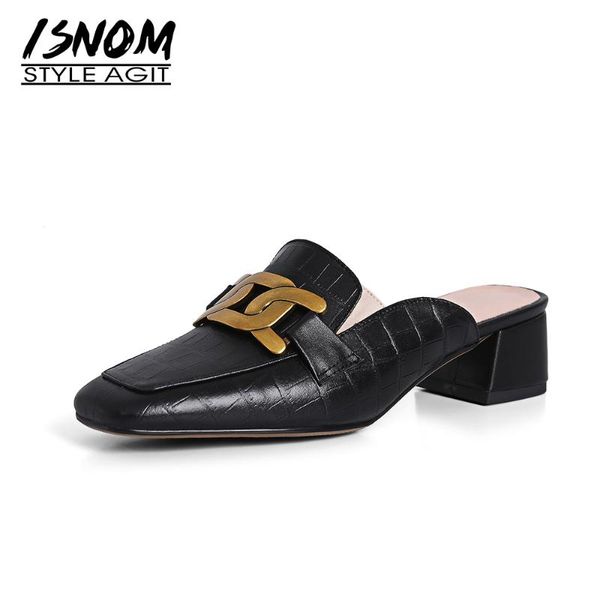 slippers isnom 2021 women chain mules genuine leather square toe casual slip on high heels slides shoes, Black
slippers isnom 2021 women chain mules genuine leather square toe casual slip on high heels slides shoes, Black