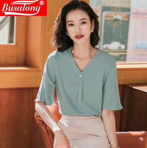 women's blouses & shirts 2021 summer half sleeve v neck beading women yellow blouse with pearl elegant formal interview blous female cl, White
women's blouses & shirts 2021 summer half sleeve v neck beading women yellow blouse with pearl elegant formal interview blous female cl, White