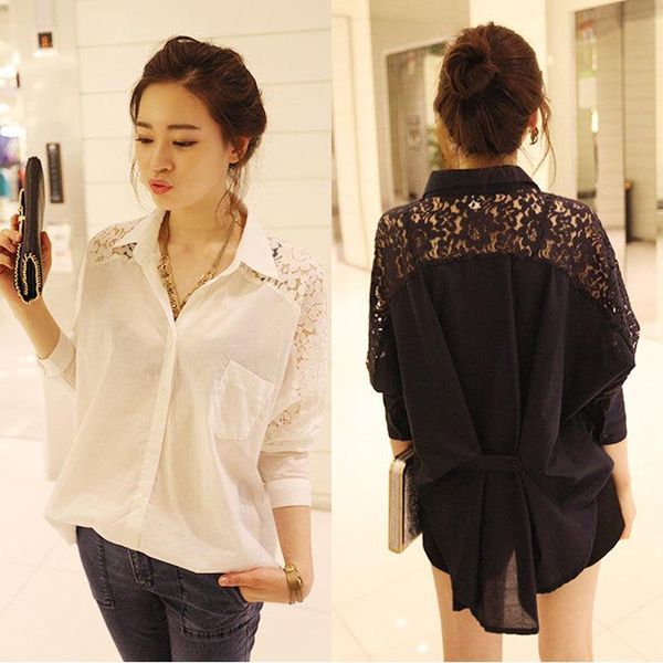 women's blouses & shirts women blouse spring autumn stitching lace loose batwing sleeve chiffon shirt ropa de mujer, White
women's blouses & shirts women blouse spring autumn stitching lace loose batwing sleeve chiffon shirt ropa de mujer, White
