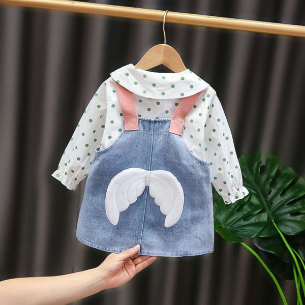 sleeve girls' long suit 2021 spring dress new denim strap skirt shirt two piece set children's foreign style baby, White
sleeve girls' long suit 2021 spring dress new denim strap skirt shirt two piece set children's foreign style baby, White