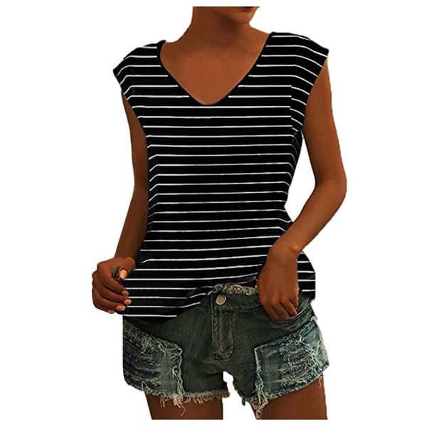 women's t-shirt women summer striped print t-shirts v neck loose casual sleeveless pullover t shirt 2021 tshirt tee, White
women's t-shirt women summer striped print t-shirts v neck loose casual sleeveless pullover t shirt 2021 tshirt tee, White