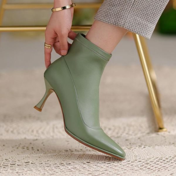 boots elegant women ankle genuine leather high heels square toes slip-on wedding working shoes woman size 41 42 43, Black
boots elegant women ankle genuine leather high heels square toes slip-on wedding working shoes woman size 41 42 43, Black