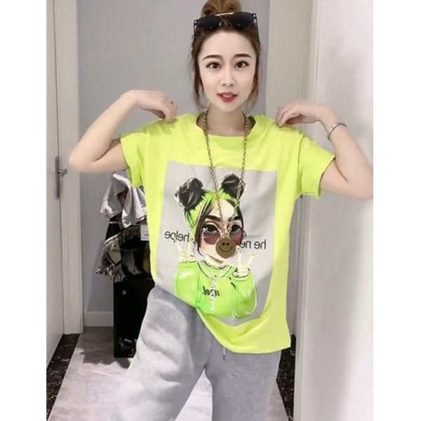women's t-shirt summer neon yellow women beauty print half-sleeved ladies korean round neck bottoming shirts fashion loose tee, White
women's t-shirt summer neon yellow women beauty print half-sleeved ladies korean round neck bottoming shirts fashion loose tee, White