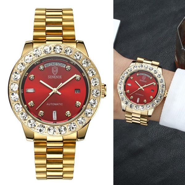 wristwatches men luxury diamond watches quartz gold stainless steel band date week clock male fashion dress waterproof reloj hombre, Slivery;brown 
wristwatches men luxury diamond watches quartz gold stainless steel band date week clock male fashion dress waterproof reloj hombre, Slivery;brown