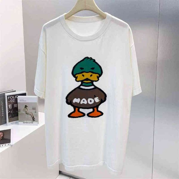 women's t-shirt chao brand early spring v donkey cartoon duck sweater embroidered round neck pullover short sleeve t-shirt for men and, White
women's t-shirt chao brand early spring v donkey cartoon duck sweater embroidered round neck pullover short sleeve t-shirt for men and, White
