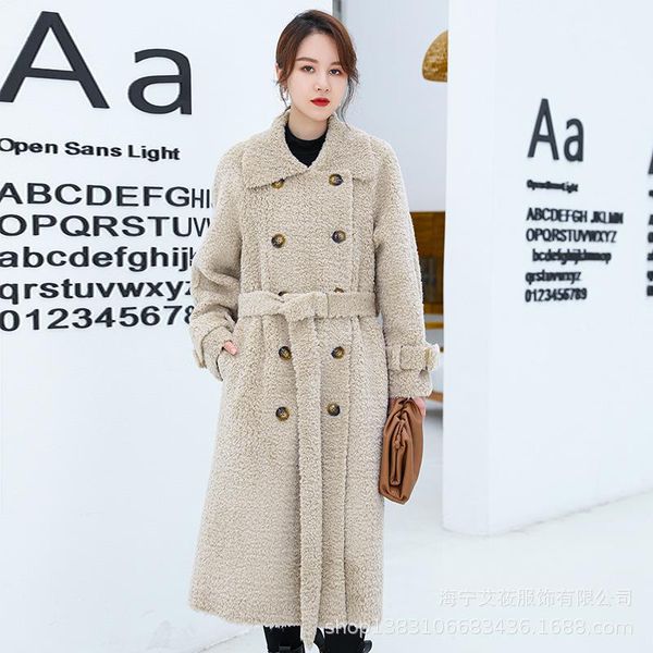 women's fur & faux female coat sheep hair long wool composite women lapel double-breasted plush belt slim winter windbreaker, Black
women's fur & faux female coat sheep hair long wool composite women lapel double-breasted plush belt slim winter windbreaker, Black