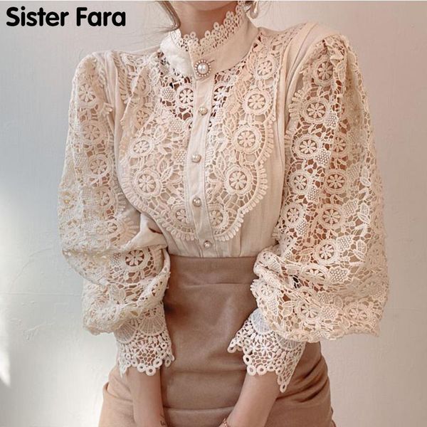 women's blouses & shirts sister fara spring autumn lace shirt hollow out stand up collar long sleeve office lady loose buttons, White
women's blouses & shirts sister fara spring autumn lace shirt hollow out stand up collar long sleeve office lady loose buttons, White