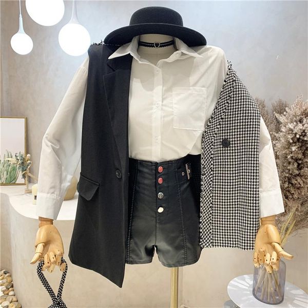 women's vests niche design clothing 2021 autumn plaid stitched blazer vest coat long sleeved shirt two piece set, Black;white
women's vests niche design clothing 2021 autumn plaid stitched blazer vest coat long sleeved shirt two piece set, Black;white