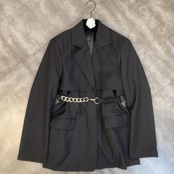 women's suits & blazers fabpop 2021 autumn design long sleeve turn down collar black slim blazer with chain belt women jacket fashion t, White;black
women's suits & blazers fabpop 2021 autumn design long sleeve turn down collar black slim blazer with chain belt women jacket fashion t, White;black
