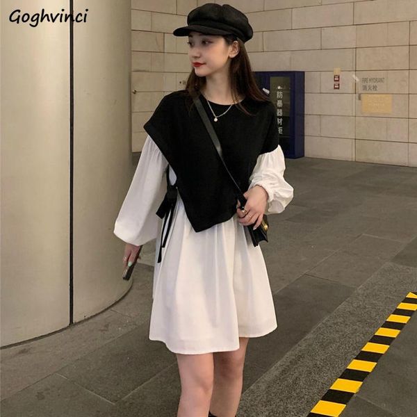 casual dresses dress womens elegant plus size 3xl fake two piece lantern sleeve knee-length streetwear vintage femme chic, Black;gray 
casual dresses dress womens elegant plus size 3xl fake two piece lantern sleeve knee-length streetwear vintage femme chic, Black;gray