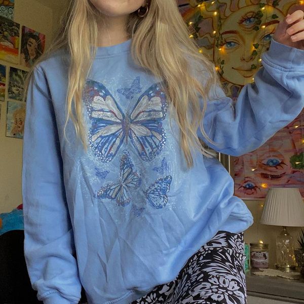 women's hoodies & sweatshirts 2021 fall street girl y2k butterfly print loose casual sweatshirt, Black
women's hoodies & sweatshirts 2021 fall street girl y2k butterfly print loose casual sweatshirt, Black
