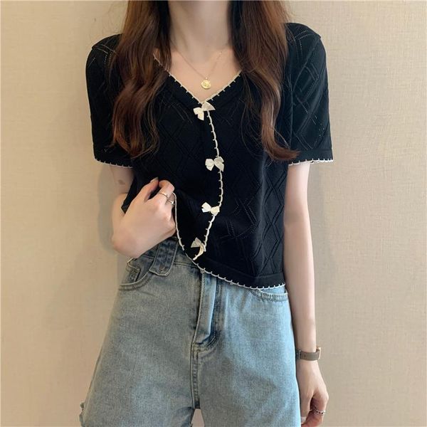 women's t-shirt 2021 summer short sleeve v-neck iec silk sweater women knitted female korean japan style loose thin tees tshirts, White
women's t-shirt 2021 summer short sleeve v-neck iec silk sweater women knitted female korean japan style loose thin tees tshirts, White