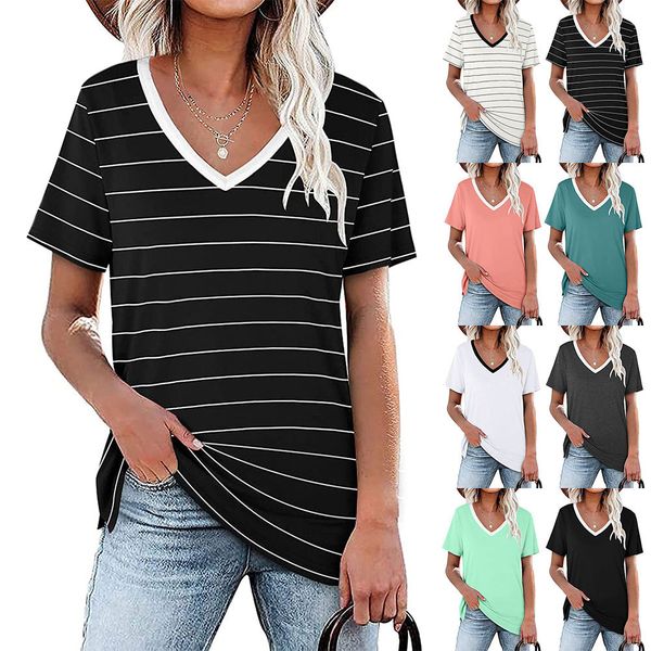 plus size 2xl women cotton striped t-shirt desiger v neck short sleeves summer pink grey black fashion casual female tees long sleeve blous, White
plus size 2xl women cotton striped t-shirt desiger v neck short sleeves summer pink grey black fashion casual female tees long sleeve blous, White