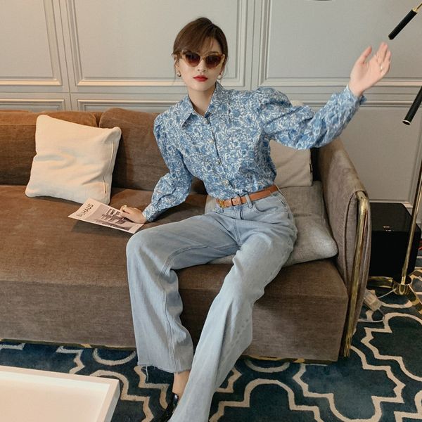 2021 new vintage court long sleeve blouse women button down shirt blue floral print ladies autumn 8qq1, White
2021 new vintage court long sleeve blouse women button down shirt blue floral print ladies autumn 8qq1, White