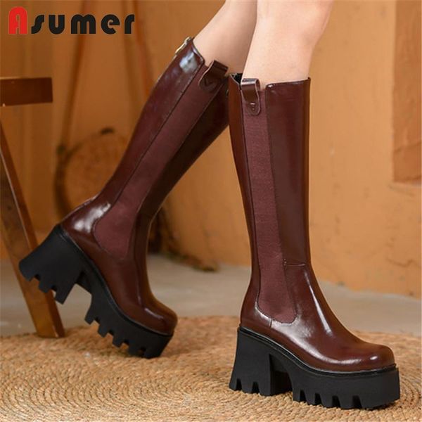 boots asumer 2022 est genuine leather women platform shoes round toe zip high heels rome knee, Black
boots asumer 2022 est genuine leather women platform shoes round toe zip high heels rome knee, Black