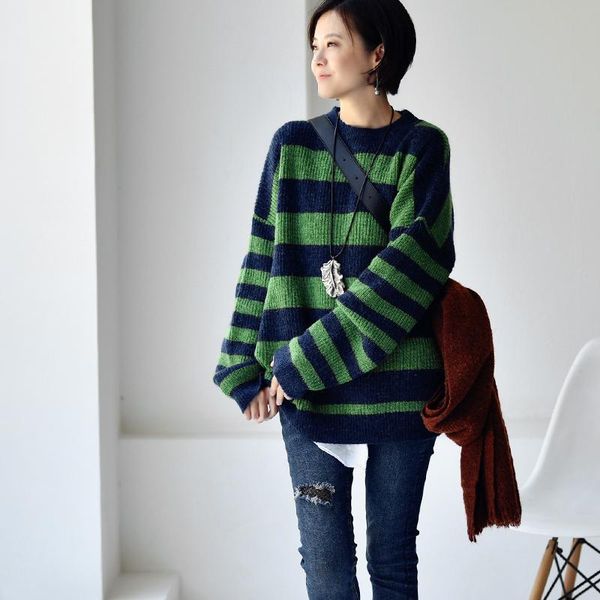women's sweaters micoco m7782c literature and art leisure chromatic stripe wide loose lazy wool blend round neck sweater, White;black
women's sweaters micoco m7782c literature and art leisure chromatic stripe wide loose lazy wool blend round neck sweater, White;black