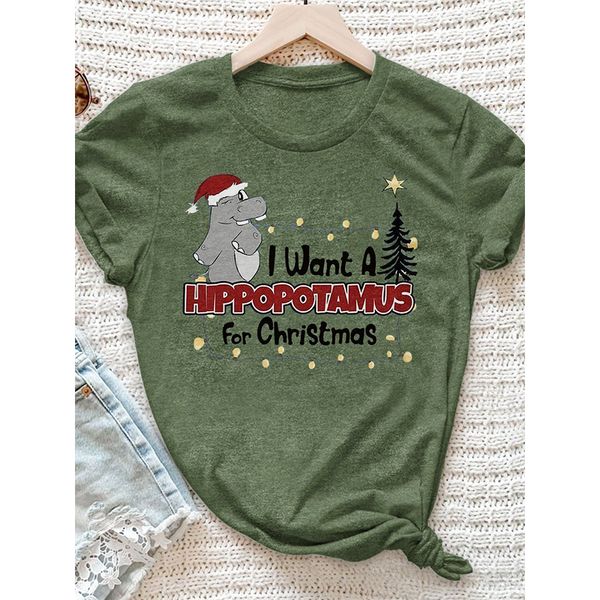 summer ladies t-shirts christmas cute hippo print round neck street casual home short-sleeved loose and comfortable, White
summer ladies t-shirts christmas cute hippo print round neck street casual home short-sleeved loose and comfortable, White