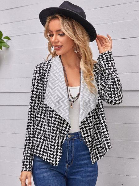 emery rose houndstooth print open front jacket 92br#, Black;brown
emery rose houndstooth print open front jacket 92br#, Black;brown