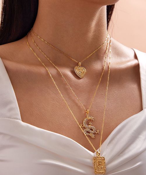 jewelry heart rose pendant personality cool wind micro inlaid dragon necklace, Silver
jewelry heart rose pendant personality cool wind micro inlaid dragon necklace, Silver