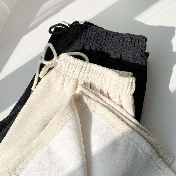 women's pants & capris spring thicken casual long pant women high waist drawstring wide leg split trouser female straight white black b, Black;white
women's pants & capris spring thicken casual long pant women high waist drawstring wide leg split trouser female straight white black b, Black;white