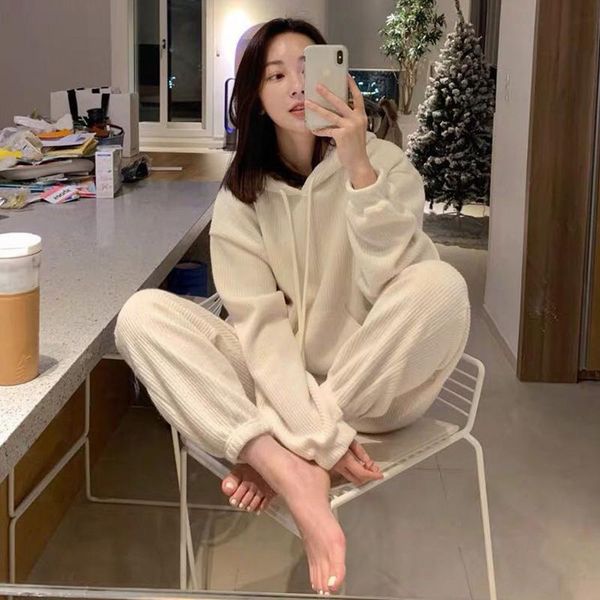 sweater suit women 2021 new autumn winter loose hooded sweaters pullover+ drawstring lace-up casual pants two piece set, White
sweater suit women 2021 new autumn winter loose hooded sweaters pullover+ drawstring lace-up casual pants two piece set, White