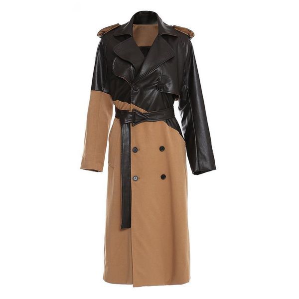 women's trench coats liscn fashion casual patchwork leather windbreaker knee length lace up waist khaki coat women 2021 autumn winter x, Tan;black
women's trench coats liscn fashion casual patchwork leather windbreaker knee length lace up waist khaki coat women 2021 autumn winter x, Tan;black