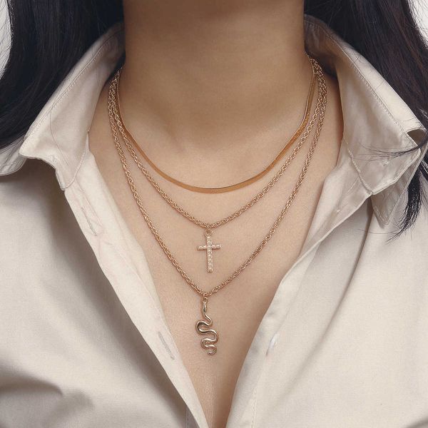 jewelry micro inlaid imitation pearl cross female twisted serpentine personality multilayer pendant necklace, Silver
jewelry micro inlaid imitation pearl cross female twisted serpentine personality multilayer pendant necklace, Silver