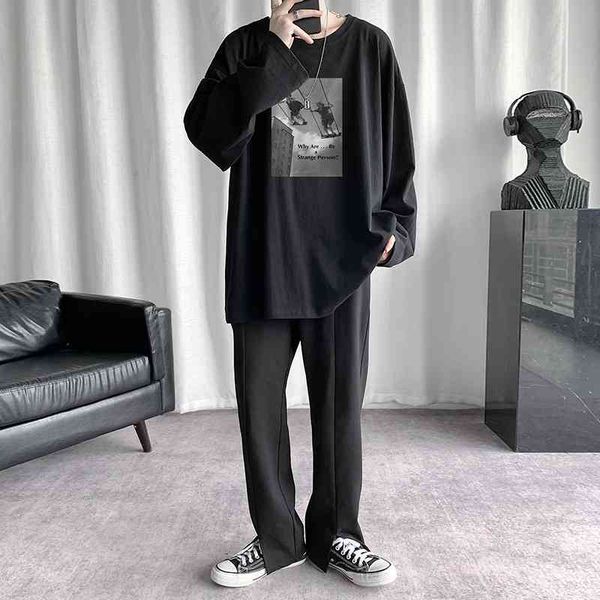 long sleeve t-shirt, men's loose autumn sweater, simple and versatile, college style spring big size top, Black
long sleeve t-shirt, men's loose autumn sweater, simple and versatile, college style spring big size top, Black