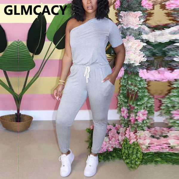 women one shoulder draw string short sleeve bodycon jumpsuit solid chic casual plus size overall 210702, Black;white
women one shoulder draw string short sleeve bodycon jumpsuit solid chic casual plus size overall 210702, Black;white
