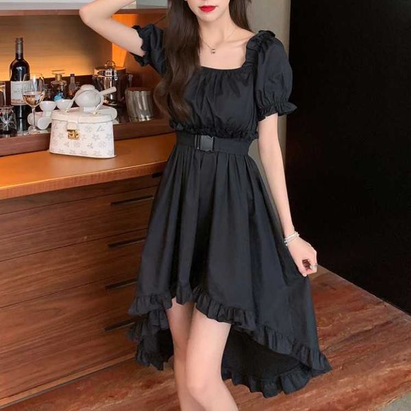 women black party dress elegant square collar casual irregular ruffles chic fashion 210526, Black;gray
women black party dress elegant square collar casual irregular ruffles chic fashion 210526, Black;gray