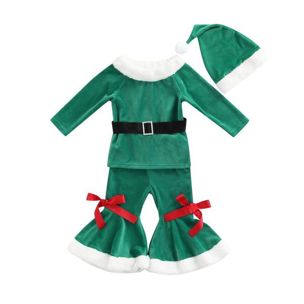 clothing sets 2022 0-4y baby kid girls christmas clothes velvet green off shoudler long sleeve +bow flare pants with hat belt costume 3p, White
clothing sets 2022 0-4y baby kid girls christmas clothes velvet green off shoudler long sleeve +bow flare pants with hat belt costume 3p, White