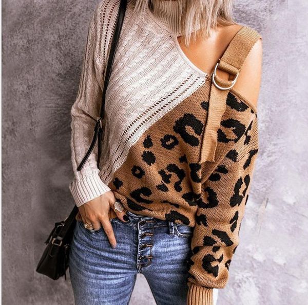 women's sweaters autumn winter fund sets head bottom knitting euramerican to spell color leopard grain high collar shoulder sweater, White;black
women's sweaters autumn winter fund sets head bottom knitting euramerican to spell color leopard grain high collar shoulder sweater, White;black