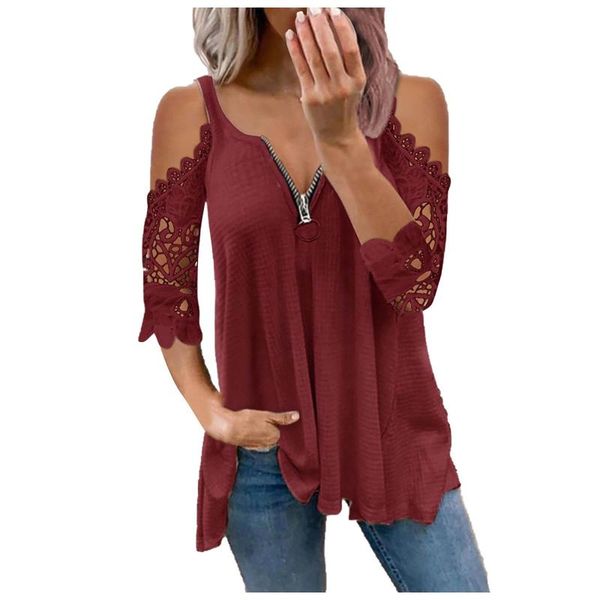 women's t-shirt hollow lace t-shirts ruffle midi sleeve y2k femme zaraing loose camisole solid v-neck zipper t shirt, White
women's t-shirt hollow lace t-shirts ruffle midi sleeve y2k femme zaraing loose camisole solid v-neck zipper t shirt, White