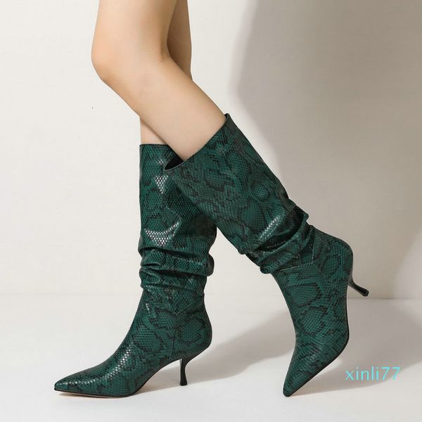 designer boots pointed toe snake women fashion print folds calf ladies daily thin heel long female pink green winer shoes, Black
designer boots pointed toe snake women fashion print folds calf ladies daily thin heel long female pink green winer shoes, Black
